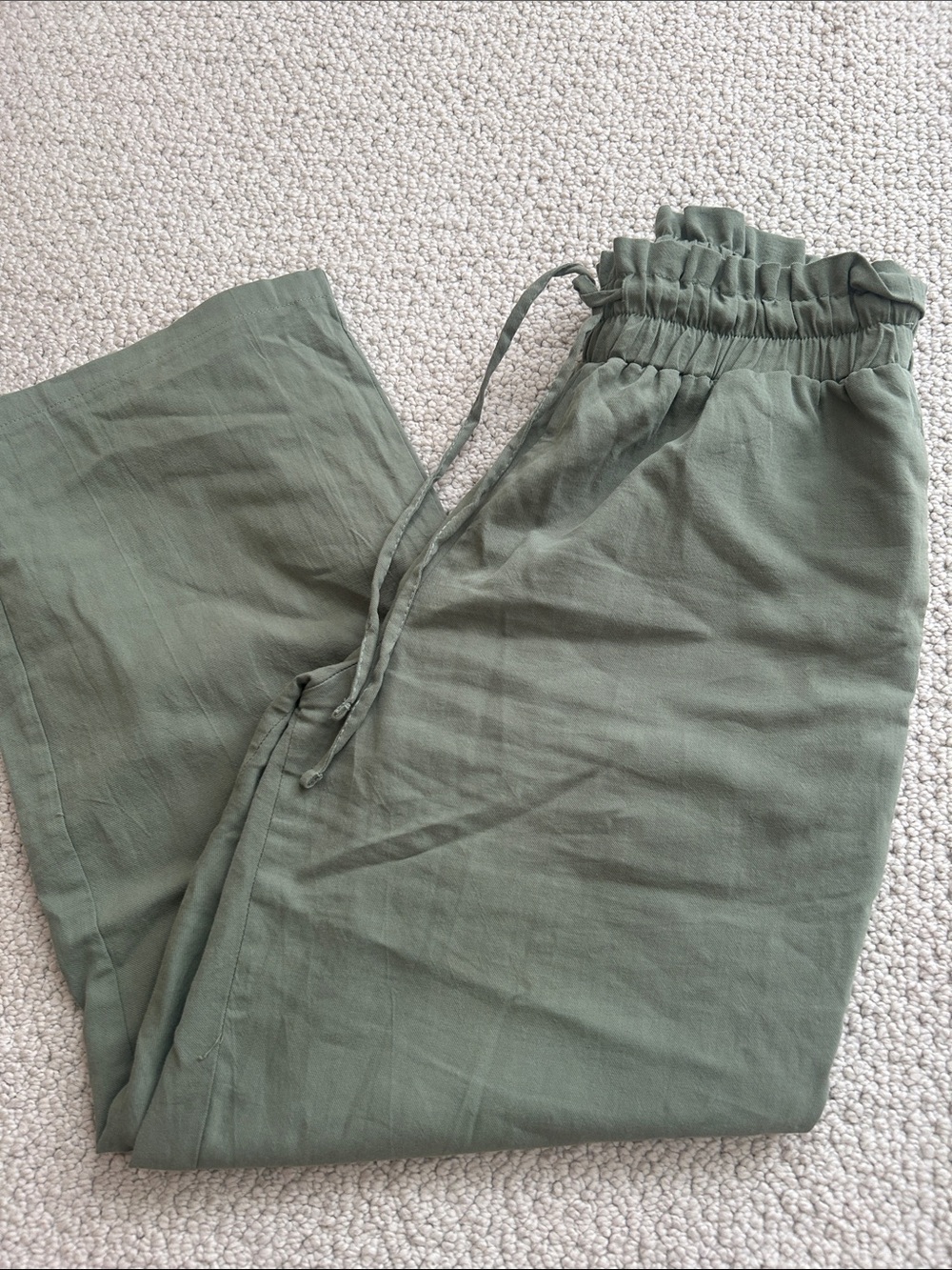 Women's Olive Drawstring Paperbag Waist Joggers